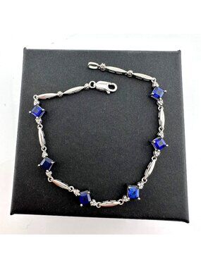 3.10 Carat Lab Created Sapphire Bracelet with Diamond Accent